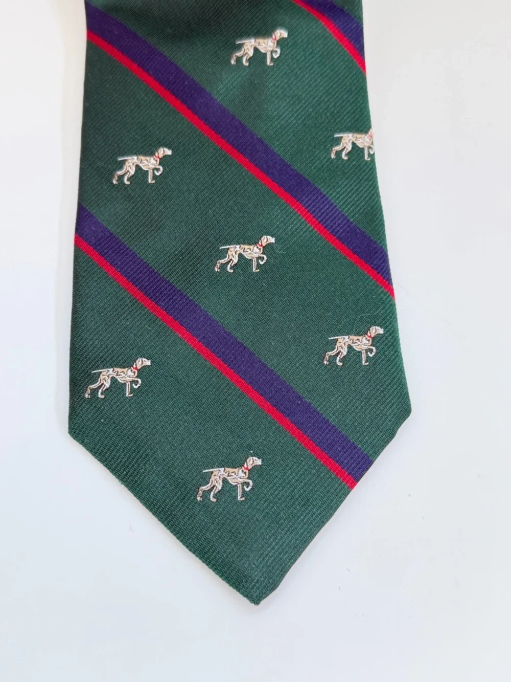 J Crew Silk Tie Green Dog Print English Novelty Preppy Ivy League‎ Necktie